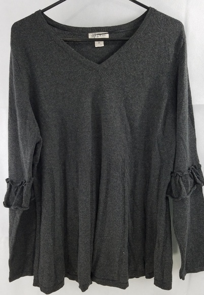 Style & Co Ruffled-Sleeve Black Heather 1X - Picture 4 of 4